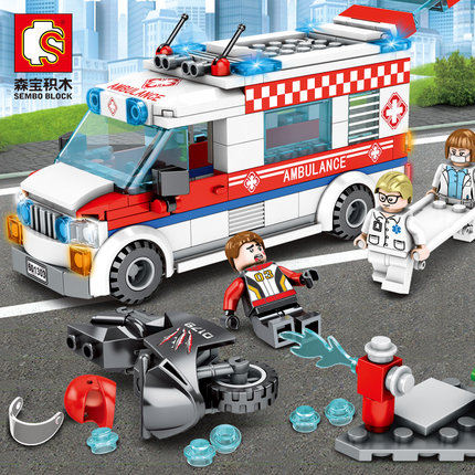 拼插积木救护车系列城市拼装120医院医生玩具汽车男孩子女孩组装