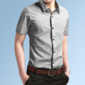 夏季男士衬衫短袖纯棉修身型商务休闲衬衣服韩版潮流免烫青年男装