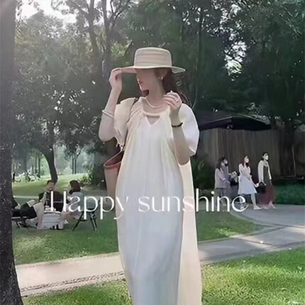 高级感宽松洋装女海边度假沙滩裙超仙三亚泰国旅游拍照气质长裙