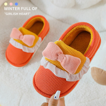 女童公主棉拖鞋儿童可爱蝴蝶结女宝宝包跟冬季室内保暖防滑居家用