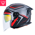 新款VCOROS电动摩托车头盔男双镜片半盔女机车夏季三分之四头盔3C