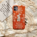 暖冬雪花兔子少女南瓜色布艺手机壳iPhone1213适用于苹果安卓圣诞