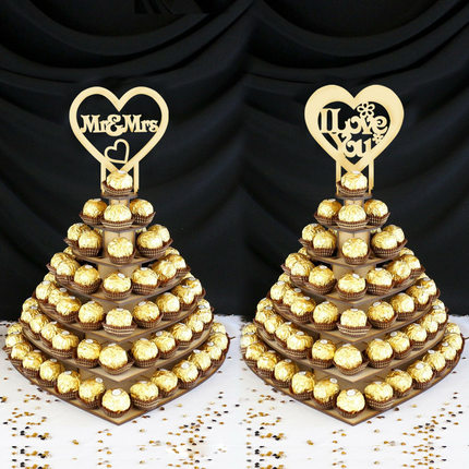 欧美畅销木质7层心形3D对叉婚礼派对巧克力展示架家居装饰品摆饰