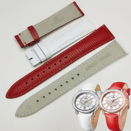 依波表原装正品皮带白色11030140/11030249女款手表带蜥蜴纹红色
