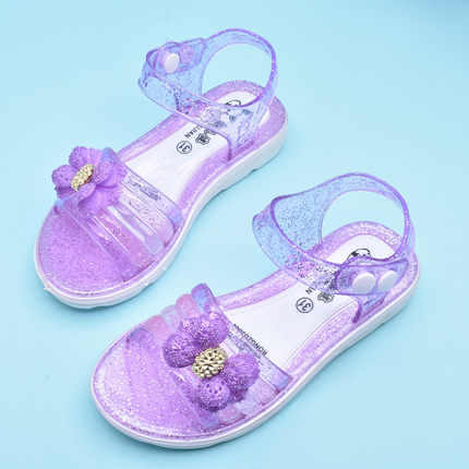 女孩塑料凉鞋夏季水晶果冻女童沙滩防滑公主花朵儿童凉鞋鱼嘴学生