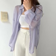 韩国chic气质长袖薄款防晒衫女夏季新款雪纺衬衫外套空调衫白上衣