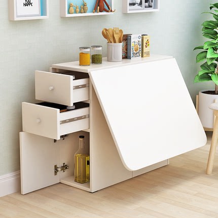 简约现代小户型伸缩折叠餐桌长方形移动厨房储物柜简易饭桌椅组合