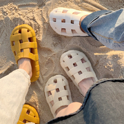 细细条 休闲时尚镂空包头凉拖鞋男女夏时尚外穿防滑eva海边沙滩鞋