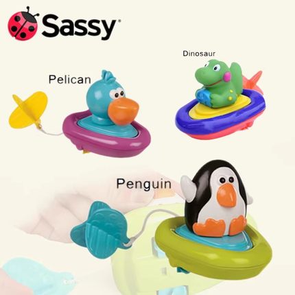 美国sassy戏水玩具  动物拉绳快艇  上发条玩具 宝宝洗澡