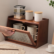 实木复古防尘桌面收纳盒杯子茶具茶杯展示柜马克杯防尘木制整理柜