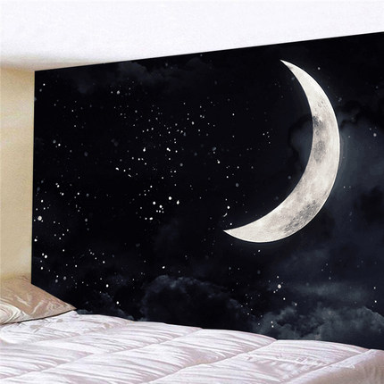 月亮星空ins挂布卧室床头宿舍遮挡墙面装饰背景画布网红直播挂毯