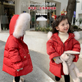 女童冬装羽绒服儿童90绒宝宝洋气红色外套中长款圣诞新年过年衣服