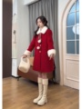 冬装毛呢外套冬季2023新款女中长款红色大衣保暖高级感加厚大衣冬