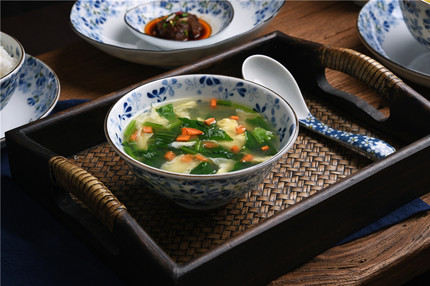 小蓝芽日式餐具日本进口釉下彩陶瓷古伊烧轻量茶渍碗蓝芽中饭碗