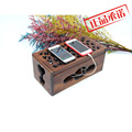 ㊣木质电源收纳盒　电线电板木制置物盒手机充电器架泰式木雕刻