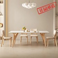 奶油风岩板餐桌椅组合日式侘寂风小户型北欧原木色设计师实木饭桌