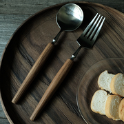堂上燕柚木手工木质勺子家用喝汤筷子叉子勺子套装不锈钢长柄日式