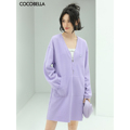 COCOBELLA绝绝紫穿搭设计感大V领长袖针织连衣裙气质卫衣裙FR153