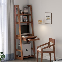 全实木书桌书架组合简易小户型卧室床头边电脑桌带书柜一体写字桌
