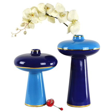 现代简美欧式蓝色系设计感陶瓷花器客厅桌面陈设精致花瓶组合摆件