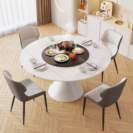 布雷尔2023新款现代简约家用小户型岩板餐桌轻奢圆形旋转伸缩饭桌