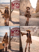 理想三旬旅行女装西部牛仔风旅拍复古棕色系带重工半身裙短款套装