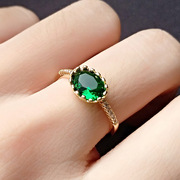 欧美仿绿碧玺戒指女士几何形祖母绿个性气质钻戒绿水晶镀黄金戒指