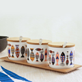 蓝鱼日式创意骨瓷调味罐调味盒瓶陶瓷盐罐三件套装厨房用品