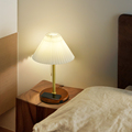 百褶台灯轻奢中式复古高颜值全铜台灯沙发边几无线充电卧室床头灯