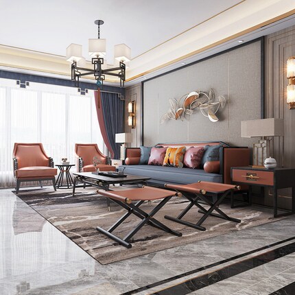 新中式轻奢实木沙发组合现代中式禅意样板房小户型客厅中国风家具