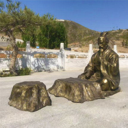 古代人物下围棋仿铜雕塑下棋对弈造型玻璃钢雕像中国传统文化摆件