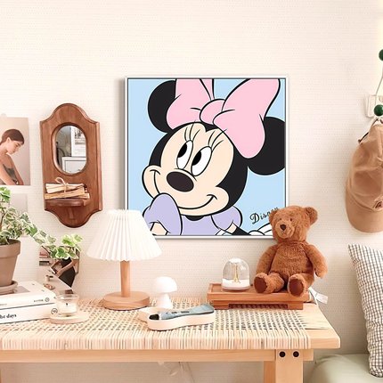 卡通装饰画米老鼠儿童房挂画卧室床头壁画桌面摆画黑小女生房间画