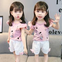 韩系女宝宝夏装2024新款小童短袖套装一岁半两岁三岁多超洋气女童