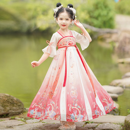 女童汉服古风夏季新款中国风儿童公主裙唐装小女孩超仙古装连衣裙