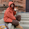 橘红色连帽短款羽绒棉衣棉服女冬季外套韩系宽松学生小个子面包服