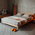 纯实木双人床橡木胡桃木床现代简约床卧室矮床1.8m婚床木床定制