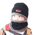 儿童帽子秋冬男童加绒加厚护耳宝宝冬季毛线保暖帽女童围巾两件套