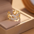 菱形镂空镶钻戒指女式气质小众设计感双层宽性指环食指开口可调节