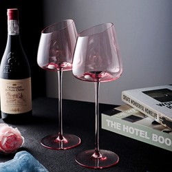 ins北欧粉色水晶玻璃红酒杯斜口透明高脚杯轻奢高颜值葡萄酒杯子