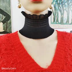 日韩新款针织假领子女围脖遮颈纹脖套花边护颈椎珍珠扣装饰娃娃领