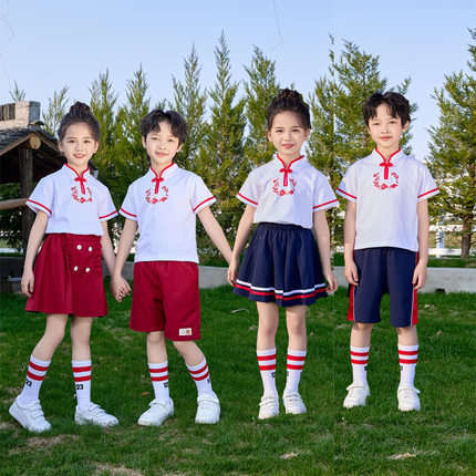 儿童幼儿园园服夏季一年级小学生校服班服国风红色短裙演出服套装