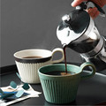 粗陶咖啡杯碟套装组手工日式复古咖啡杯陶瓷早餐杯卡布奇诺杯