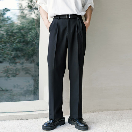 CHICERRO西西里男装黑色那不勒斯垂感直筒宽松高级感九分休闲西裤