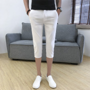 七分裤男士休闲夏季薄款白色裤子弹力修身小脚西裤男潮流韩版短裤