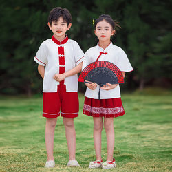 新中式校服套装小学生班服夏季短袖国潮古装两件套幼儿园表演服