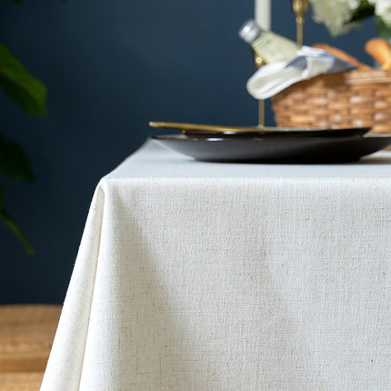白色棉麻桌布餐厅饭店亚麻日式复古台布长方形美式乡村西餐桌布艺