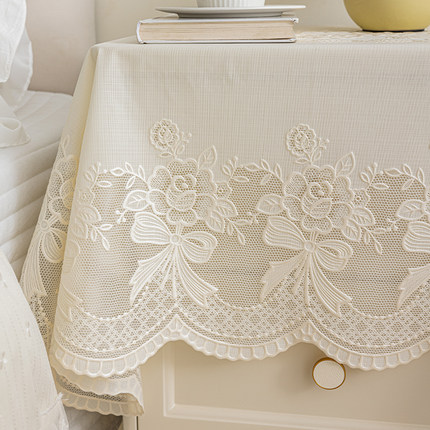 高级感茶几垫桌布INS风白色床头柜布罩长方桌圆桌台布防尘盖布
