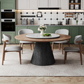 白蜡实木大圆餐桌椅组合带转盘现代简约小户型北欧复古风家用饭桌
