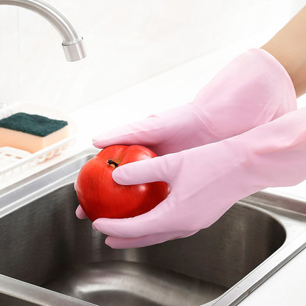 日本进口洗碗手套女薄款耐用型厨房防水橡胶家务洗菜洗衣服手套