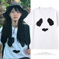 田曦薇微博同款熊猫印花短袖纯棉白色女T恤可爱百搭夏季休闲衣服